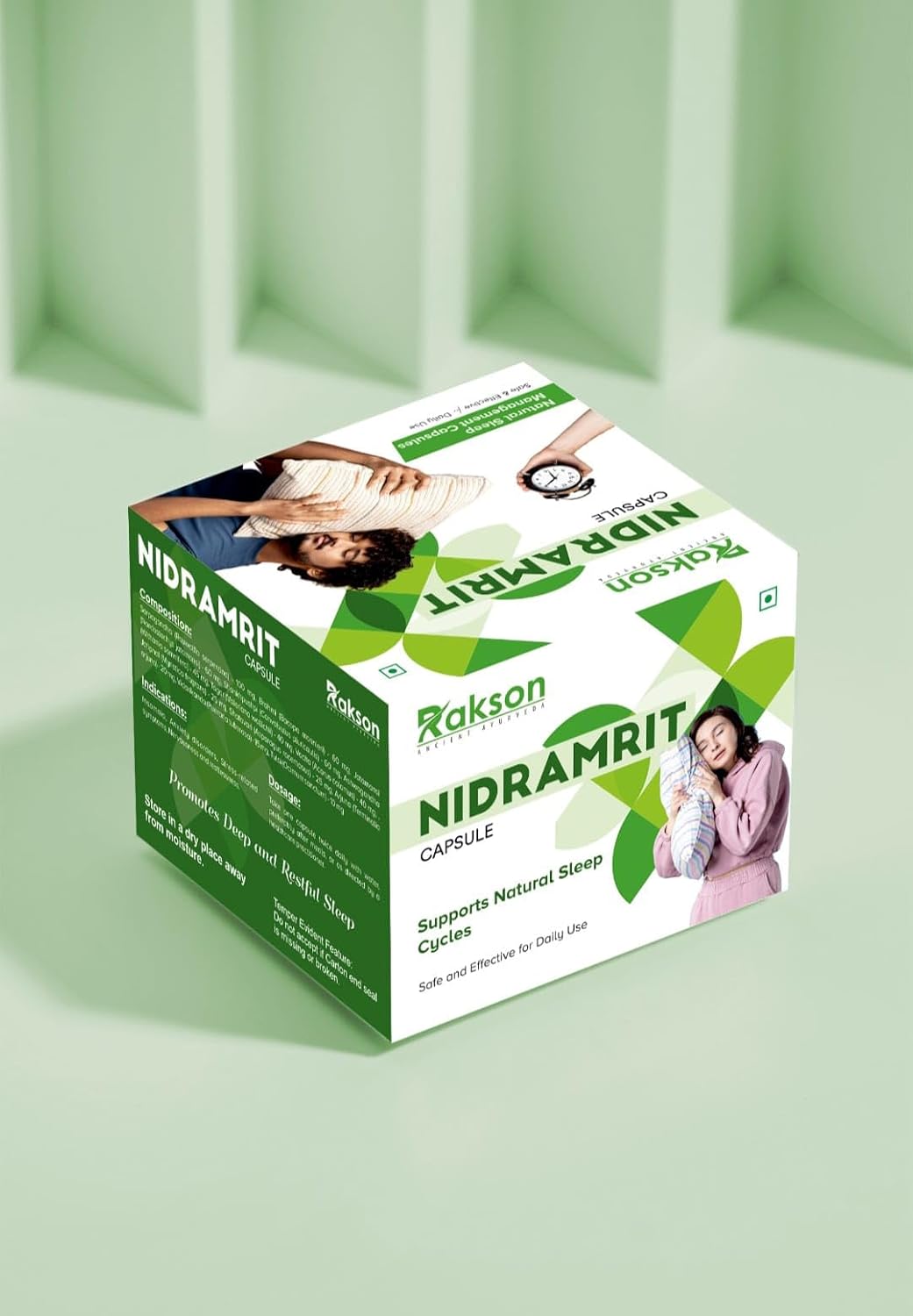 Rakson Life Sciences Nidramrit, 60 Capsules - Ayurvedic Sleep Management for Anxiety Relief, Plant-based, Ingredients: Sarpagandha, Brahmi, Jatamansi, Shankhpushpi, Ashwagandha, Tagar, Vacha