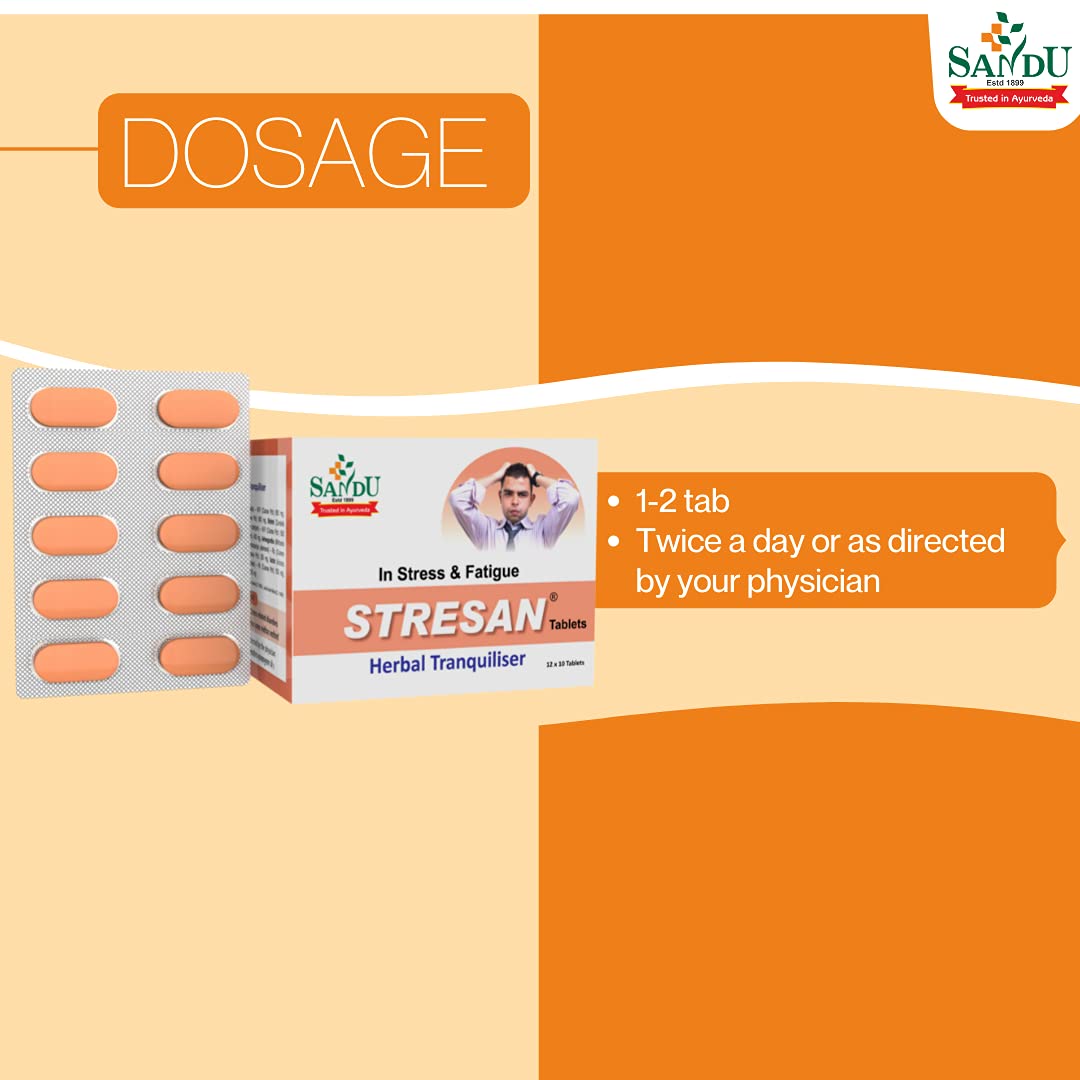 Sandu Stresan � | Ayurvedic Medicine For Relief From Anxiety & Stress Reliever | 120 Tabs (12 x 10 Tabs)