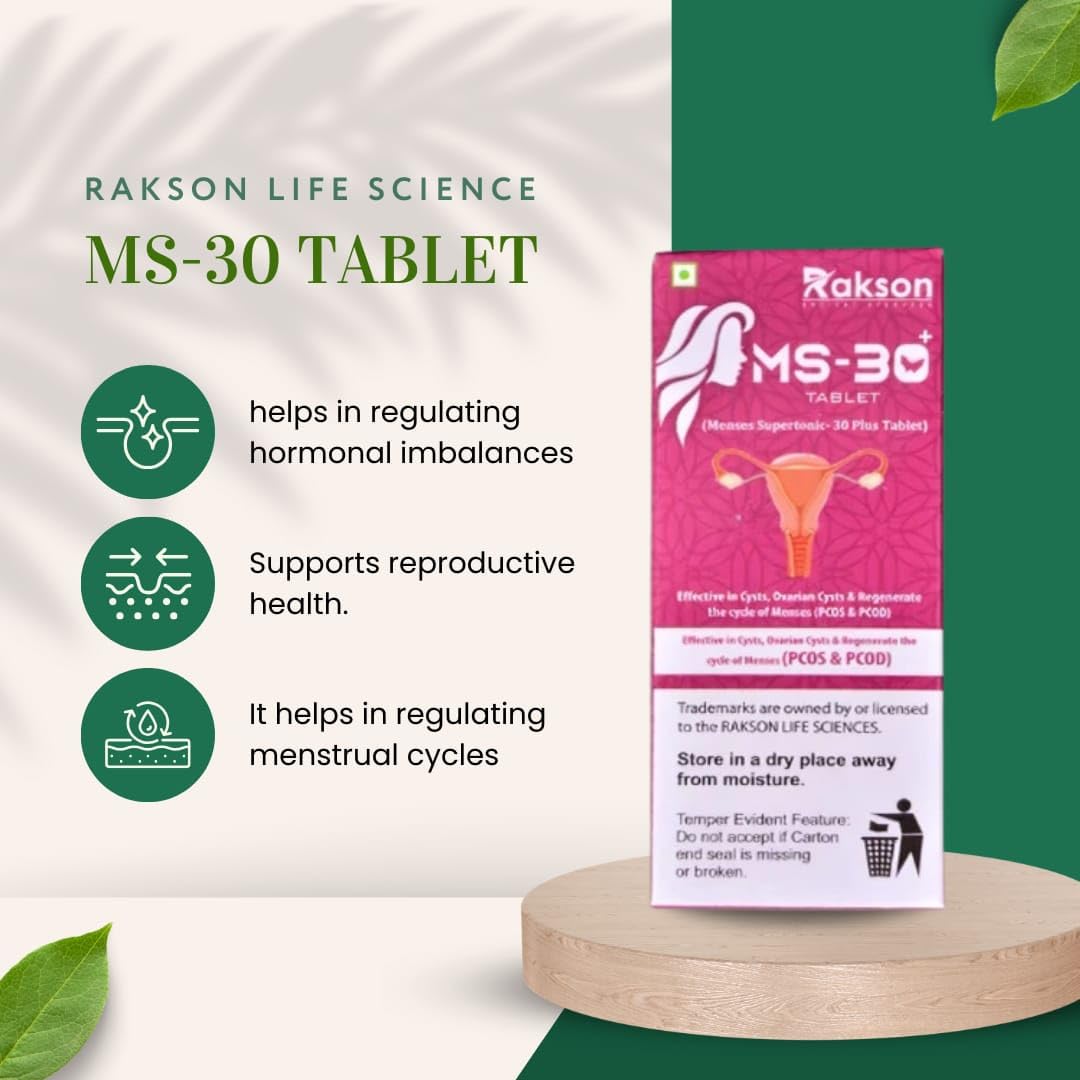 Rakson Life SCIENCES MS-30 KIT - Comprehensive PCOS/PCOD Solution, 30 Herbs Tablets & Decotion for Female Health
