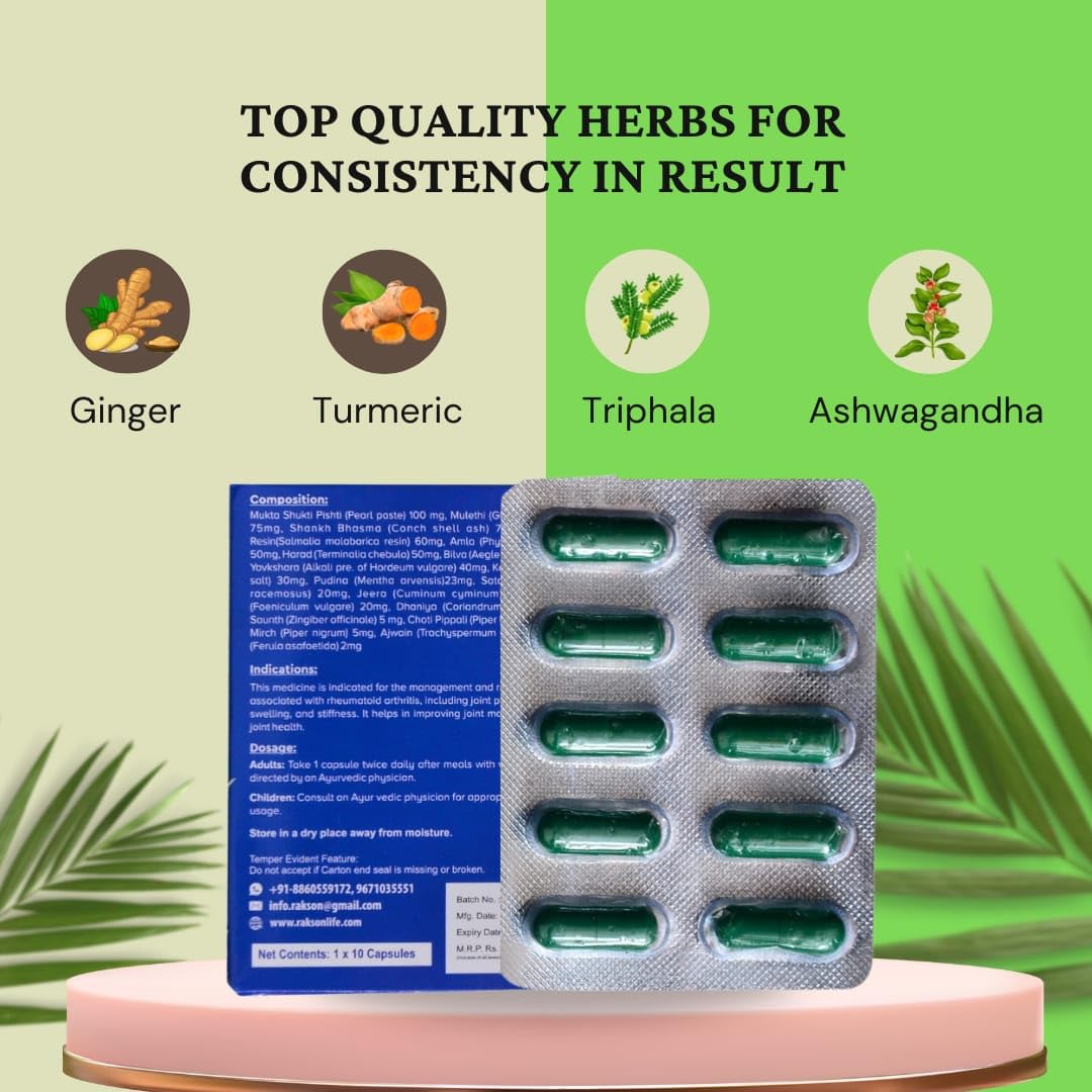 Rakson Life Sciences Sandhiraj Capsule, 60 Count Herbal Supplement for Joint Health & Pain Relief, Includes Ayurvedic Ingredients like Ashwagandha, Turmeric, Ginger