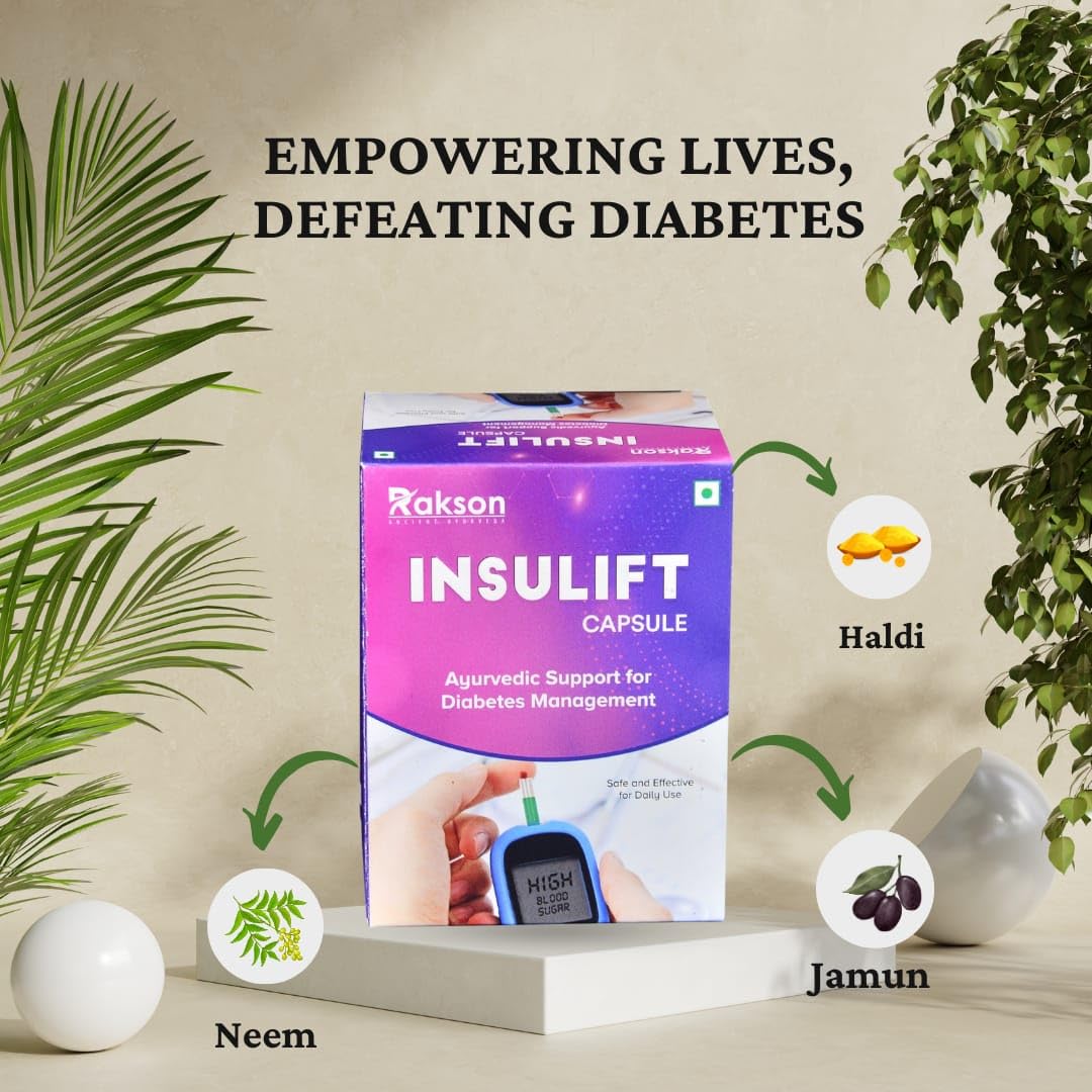 Rakson Life SCIENCES Insulift Capsule, 60 Count - Herbal Supplement for Blood Sugar Balance with Natural Ingredients: Gurmar, Jamun, Neem, Haldi, Methi, Karela, Amla, Dalchini, Bael, Bitter Gourd, Ashwagandha